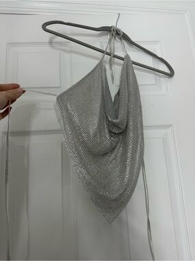 Silver Sparkle Chainmail Halter Scarf Top - Women Accessories